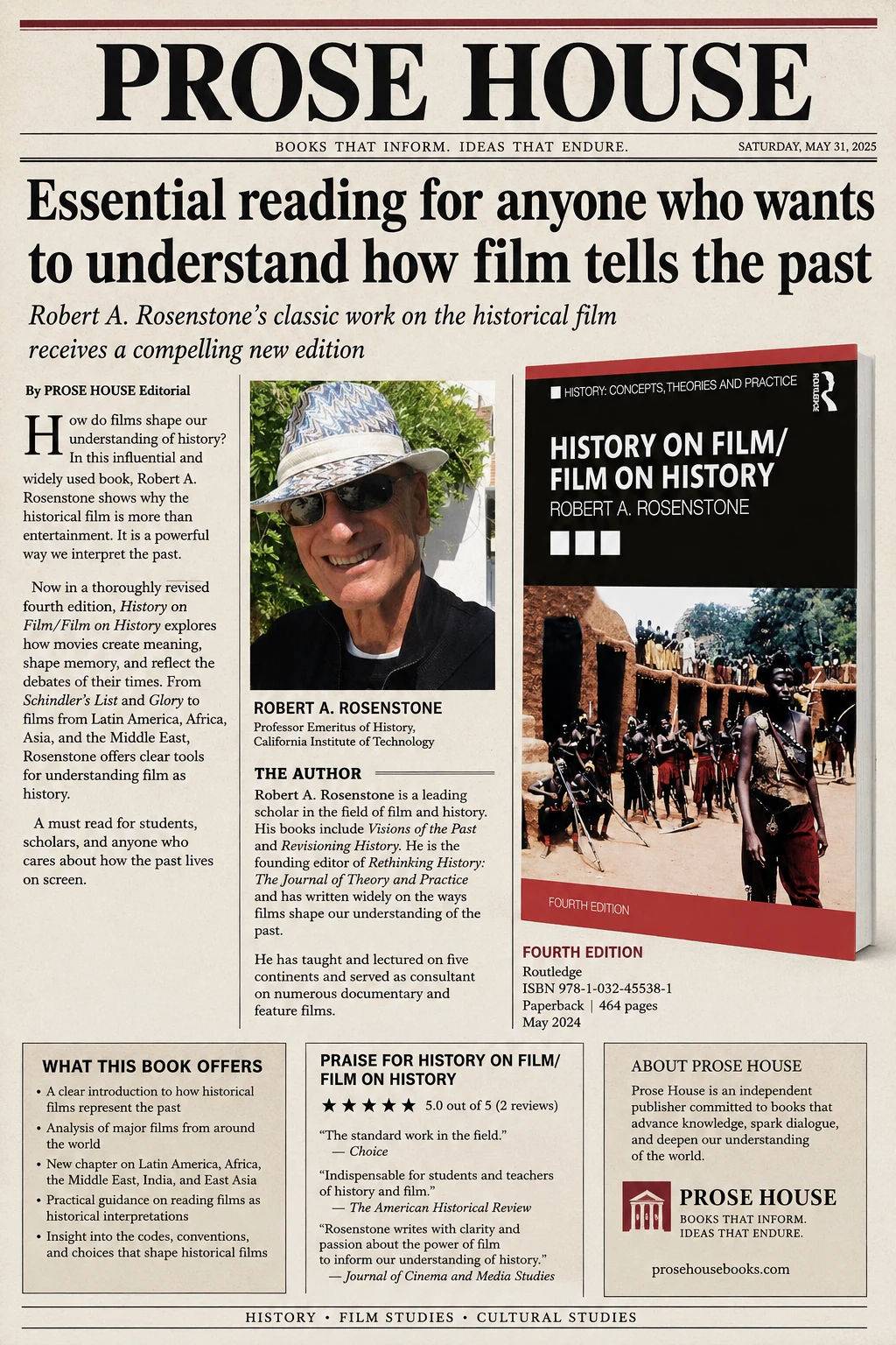 Prose House newspaper feature for History on Film/Film on History by Robert A. Rosenstone