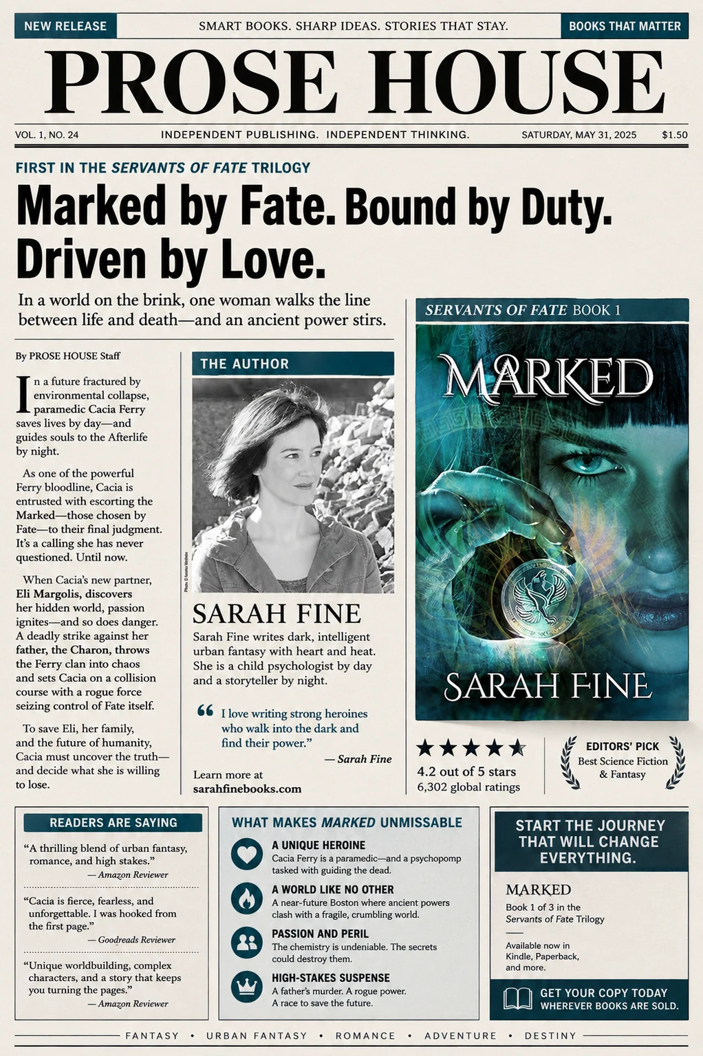 Prose House newspaper feature for Marked (Servants of Fate Book 1) by Sarah Fine